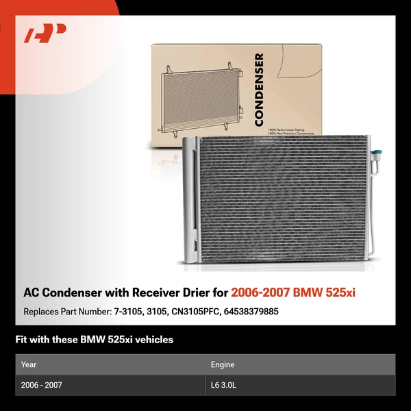 AC Condenser with Receiver Drier for 2006-2007 BMW 525xi