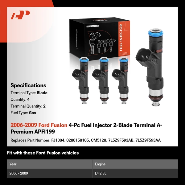 2006-2009 Ford Fusion 4-Pc Fuel Injector 2-Blade Terminal A-Premium APFI199
