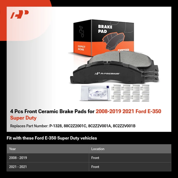 4 Pcs Front Ceramic Brake Pads for 2008-2019 2021 Ford E-350 Super Duty