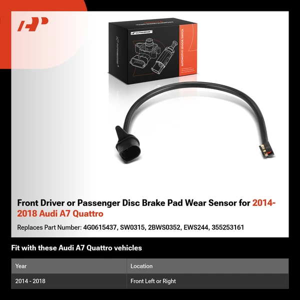 Front Driver or Passenger Disc Brake Pad Wear Sensor for 2014-2018 Audi A7 Quattro