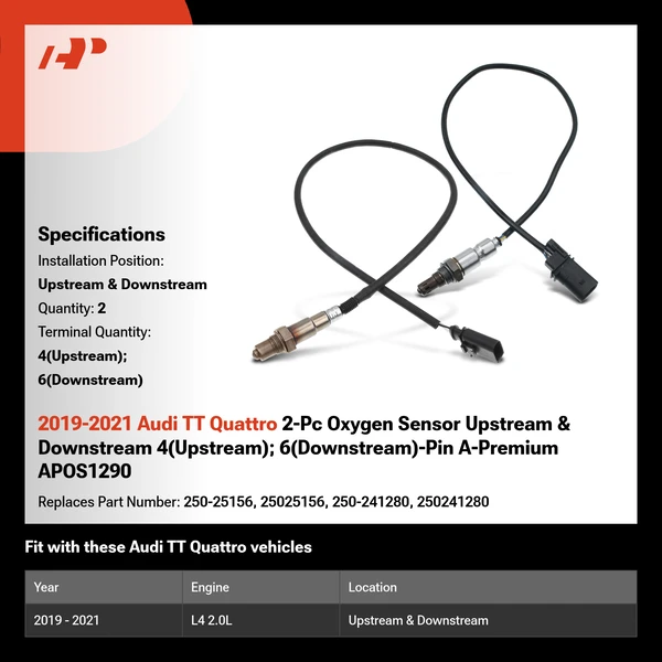 2019-2021 Audi TT Quattro 2-Pc Oxygen Sensor Upstream & Downstream 4(Upstream); 6(Downstream)-Pin A-Premium APOS1290