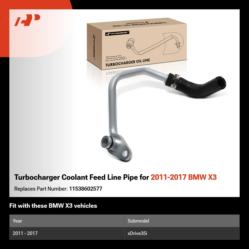 Turbocharger Coolant Feed Line Pipe for 2011-2017 BMW X3