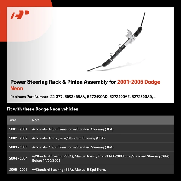 Power Steering Rack & Pinion Assembly for 2001-2005 Dodge Neon