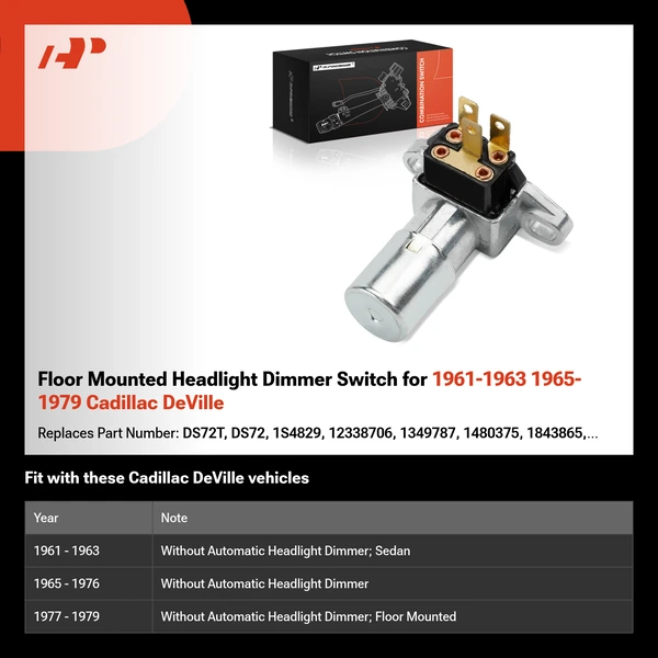 Floor Mounted Headlight Dimmer Switch for 1961-1963 1965-1979 Cadillac DeVille