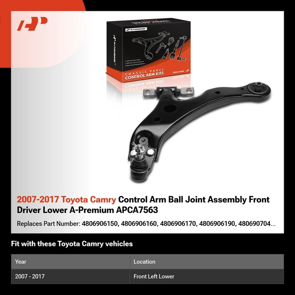2007-2017 Toyota Camry Control Arm Ball Joint Assembly Front Driver Lower A-Premium APCA7563