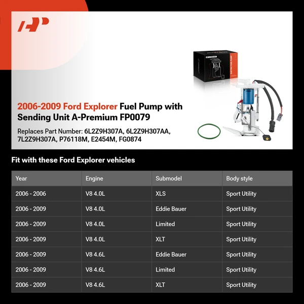 2006-2009 Ford Explorer Fuel Pump with Sending Unit A-Premium FP0079
