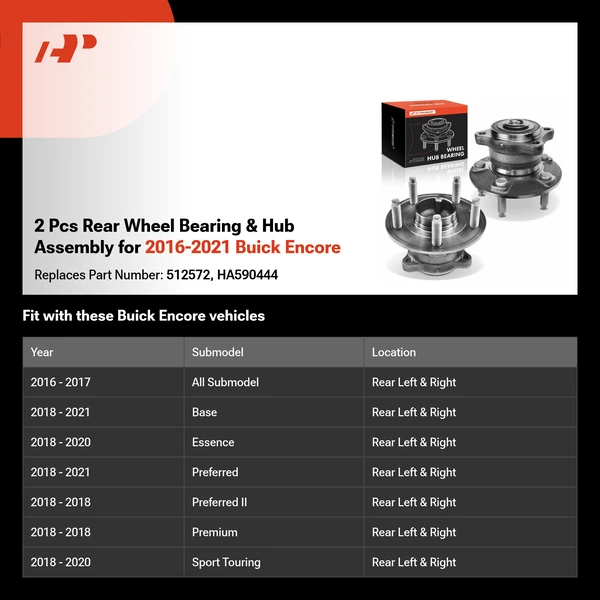 2 Pcs Rear Wheel Bearing & Hub Assembly for 2016-2021 Buick Encore