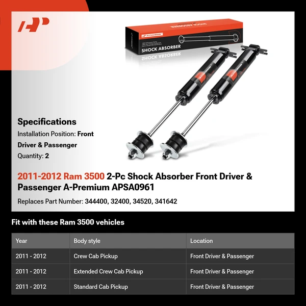 2011-2012 Ram 3500 2-Pc Shock Absorber Front Driver & Passenger A-Premium APSA0961