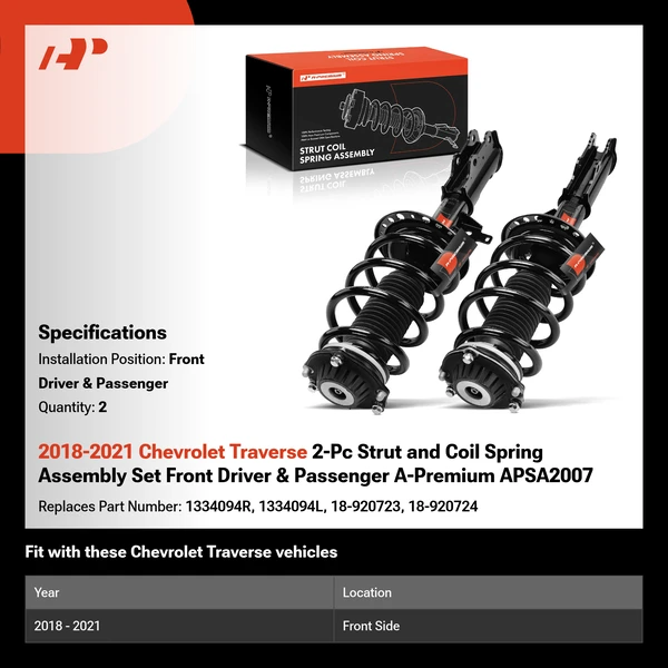 2018-2021 Chevrolet Traverse 2-Pc Strut and Coil Spring Assembly Set Front Driver & Passenger A-Premium APSA2007