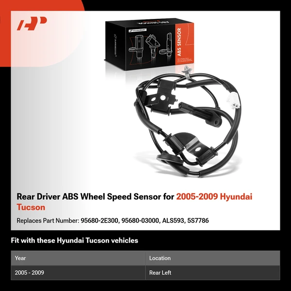 Rear Driver ABS Wheel Speed Sensor for 2005-2009 Hyundai Tucson