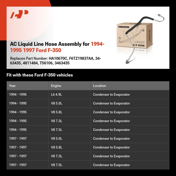 AC Liquid Line Hose Assembly for 1994-1995 1997 Ford F-350