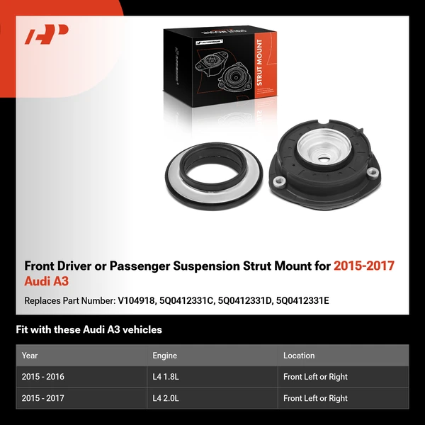 Front Driver or Passenger Suspension Strut Mount for 2015-2017 Audi A3