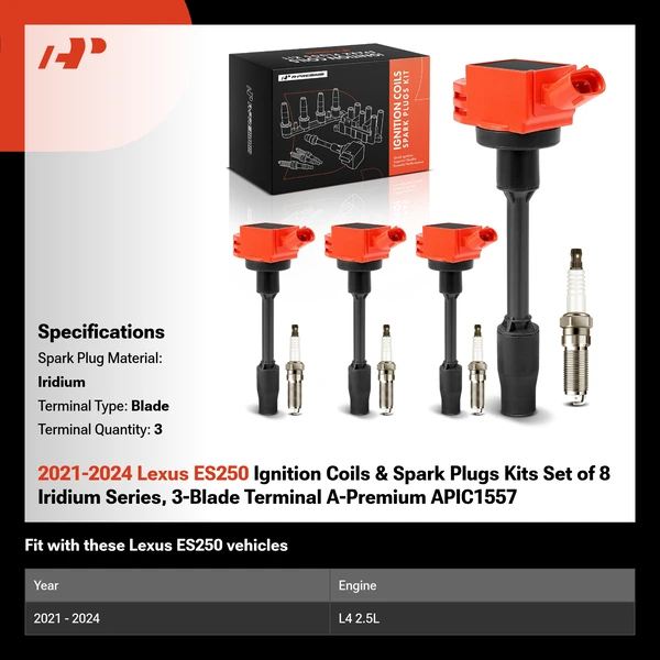 2021-2024 Lexus ES250 Ignition Coils & Spark Plugs Kits Set of 8 Iridium Series, 3-Blade Terminal A-Premium APIC1557