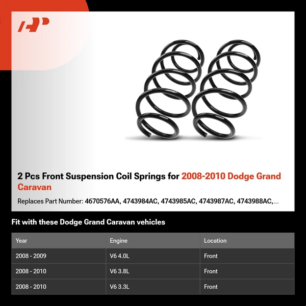 2 Pcs Front Suspension Coil Springs for 2008-2010 Dodge Grand Caravan