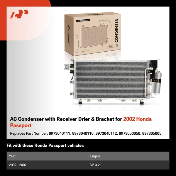 AC Condenser with Receiver Drier & Bracket for 2002 Honda Passport