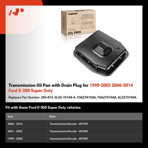 Transmission Oil Pan with Drain Plug for 1999-2002 2006-2014 Ford E-350 Super Duty