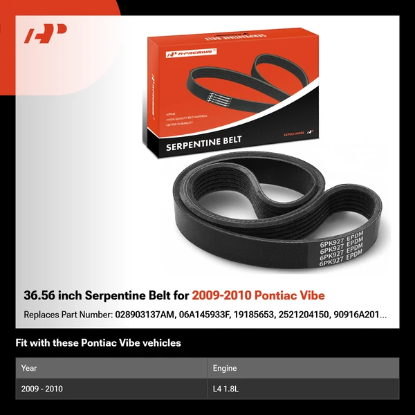 36.56 inch Serpentine Belt for 2009-2010 Pontiac Vibe