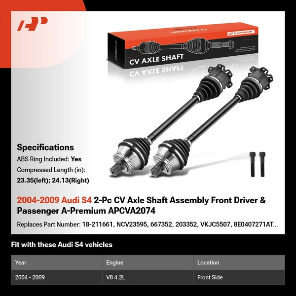 2004-2009 Audi S4 2-Pc CV Axle Shaft Assembly Front Driver & Passenger A-Premium APCVA2074