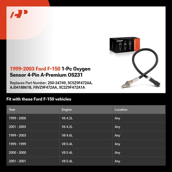 1999-2003 Ford F-150 1-Pc Oxygen Sensor 4-Pin A-Premium OS231