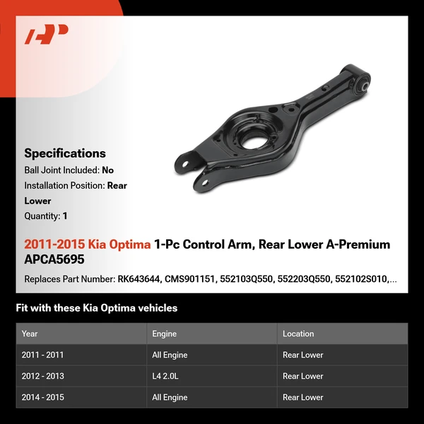 2011-2015 Kia Optima 1-Pc Control Arm, Rear Lower A-Premium APCA5695