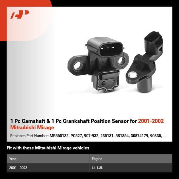 1 Pc Camshaft & 1 Pc Crankshaft Position Sensor for 2001-2002 Mitsubishi Mirage