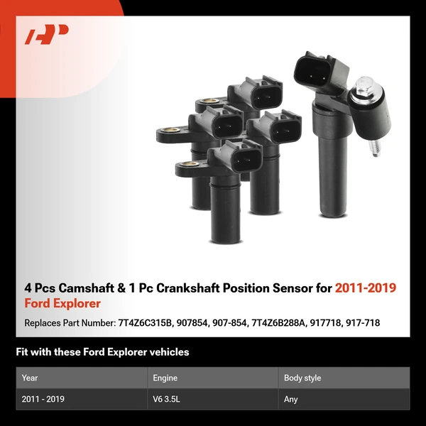 4 Pcs Camshaft & 1 Pc Crankshaft Position Sensor for 2011-2019 Ford Explorer