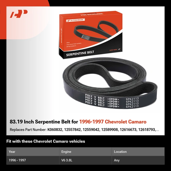 83.19 Inch Serpentine Belt for 1996-1997 Chevrolet Camaro