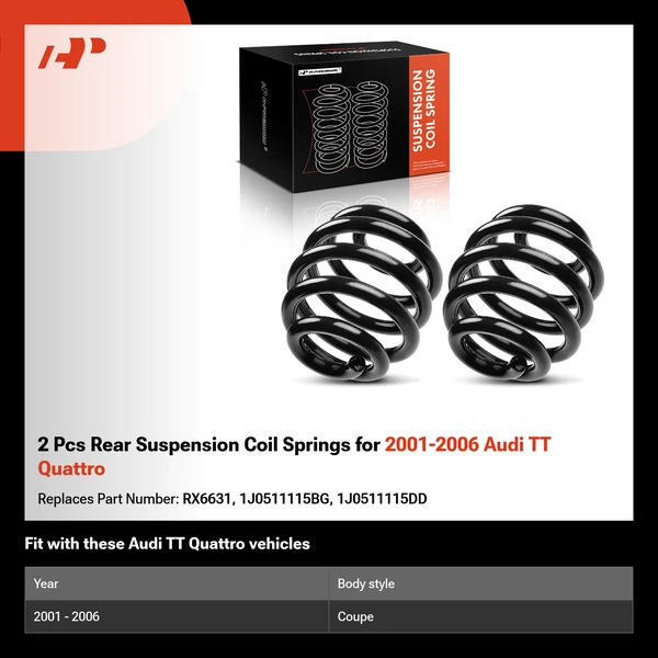 2 Pcs Rear Suspension Coil Springs for 2001-2006 Audi TT Quattro