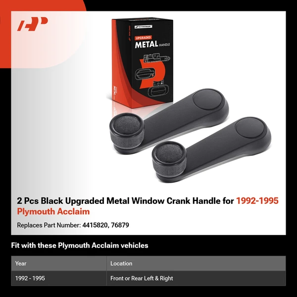 2 Pcs Black Upgraded Metal Window Crank Handle for 1992-1995 Plymouth Acclaim