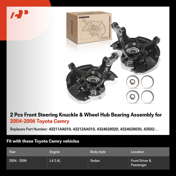 2 Pcs Front Steering Knuckle & Wheel Hub Bearing Assembly for 2004-2006 Toyota Camry