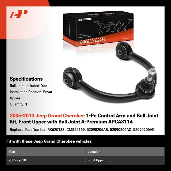 2005-2010 Jeep Grand Cherokee 1-Pc Control Arm and Ball Joint Kit, Front Upper with Ball Joint A-Premium APCA8114