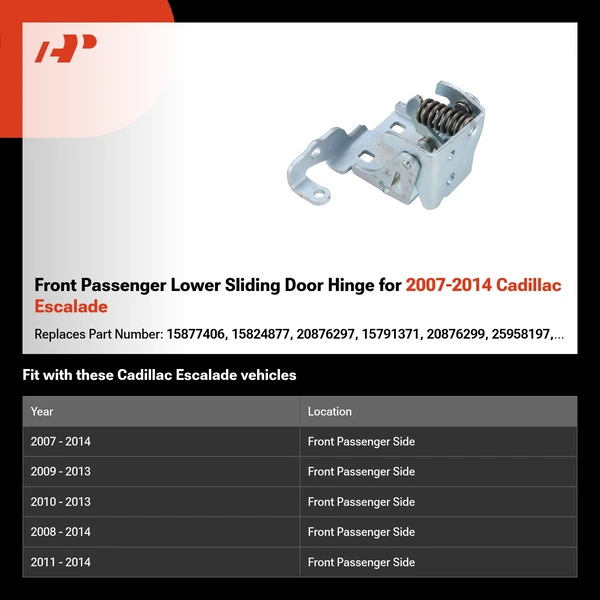 Front Passenger Lower Sliding Door Hinge for 2007-2014 Cadillac Escalade