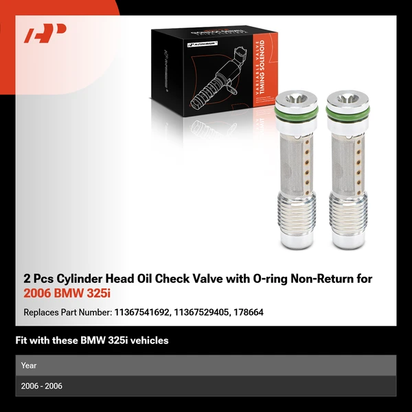 2 Pcs Cylinder Head Oil Check Valve with O-ring Non-Return for 2006 BMW 325i