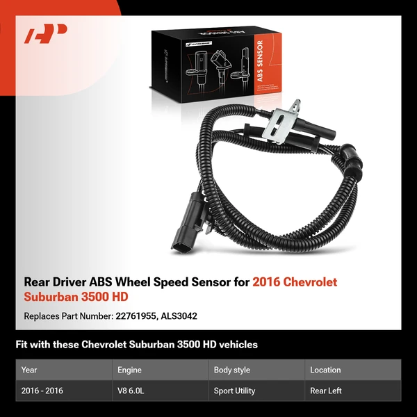 Rear Driver ABS Wheel Speed Sensor for 2016 Chevrolet Suburban 3500 HD