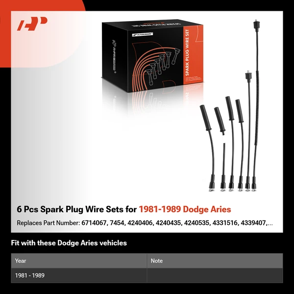 6 Pcs Spark Plug Wire Sets for 1981-1989 Dodge Aries