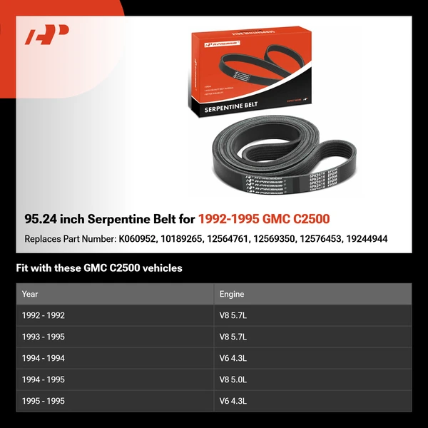 95.24 inch Serpentine Belt for 1992-1995 GMC C2500