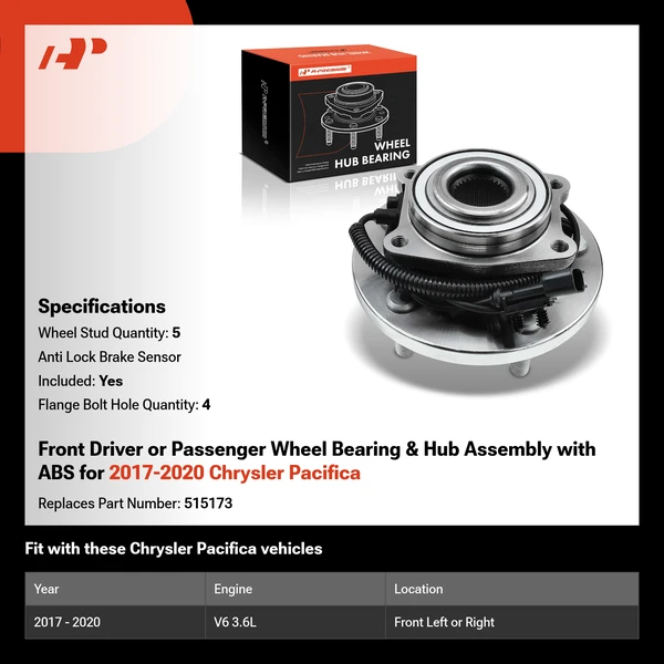 Front Driver or Passenger Wheel Bearing & Hub Assembly with ABS for 2017-2020 Chrysler Pacifica