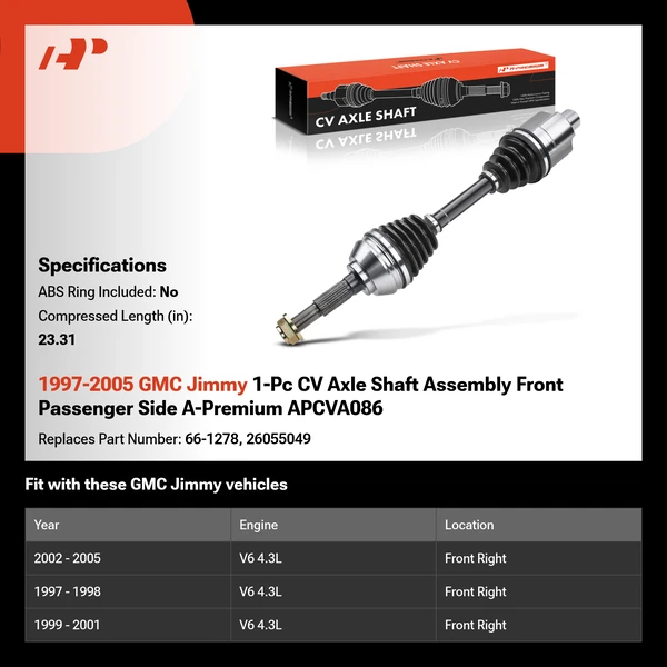 1997-2005 GMC Jimmy 1-Pc CV Axle Shaft Assembly Front Passenger Side A-Premium APCVA086