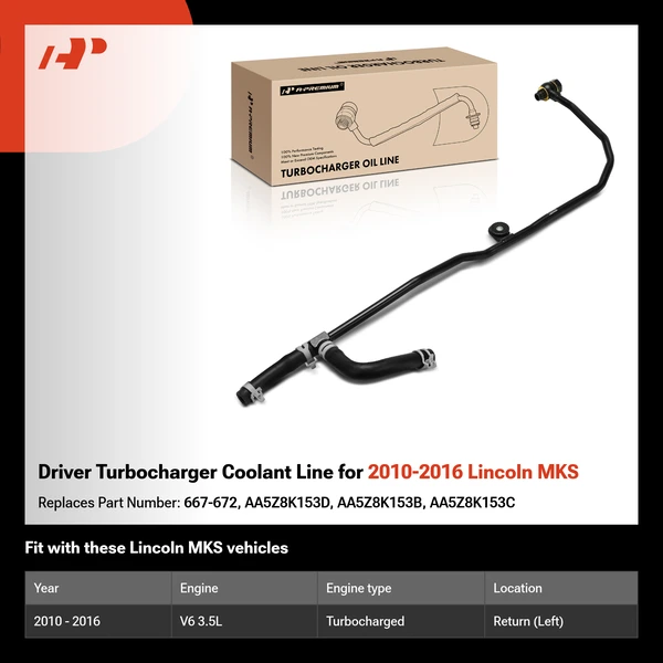 Driver Turbocharger Coolant Line for 2010-2016 Lincoln MKS