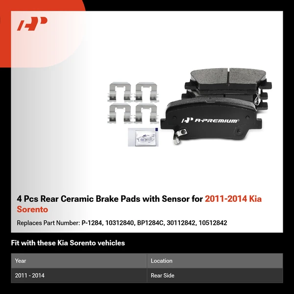 4 Pcs Rear Ceramic Brake Pads with Sensor for 2011-2014 Kia Sorento