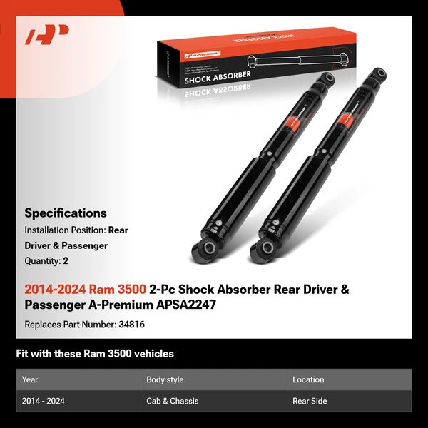 2014-2024 Ram 3500 2-Pc Shock Absorber Rear Driver & Passenger A-Premium APSA2247