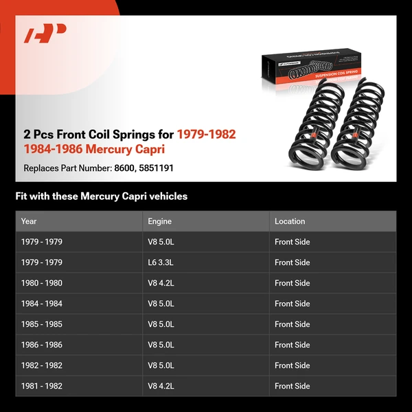2 Pcs Front Coil Springs for 1979-1982 1984-1986 Mercury Capri