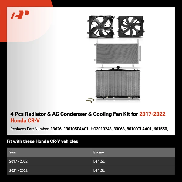 4 Pcs Radiator & AC Condenser & Cooling Fan Kit for 2017-2022 Honda CR-V