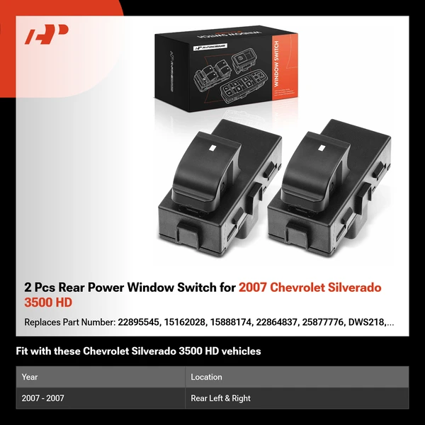 2 Pcs Rear Power Window Switch for 2007 Chevrolet Silverado 3500 HD