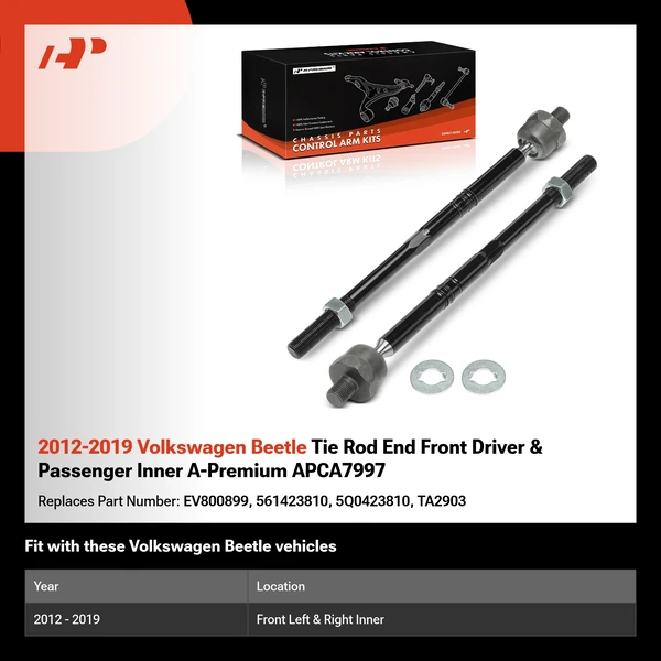 2012-2019 Volkswagen Beetle Tie Rod End Front Driver & Passenger Inner A-Premium APCA7997