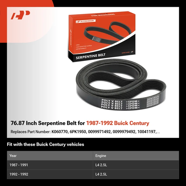 76.87 Inch Serpentine Belt for 1987-1992 Buick Century