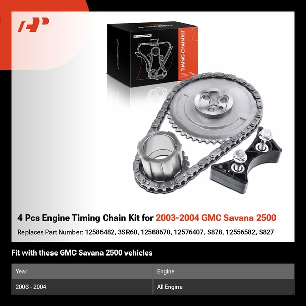 4 Pcs Engine Timing Chain Kit for 2003-2004 GMC Savana 2500