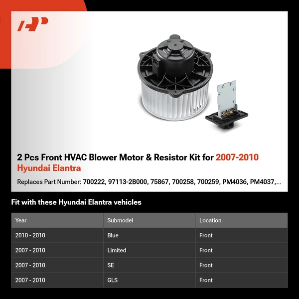 2 Pcs Front HVAC Blower Motor & Resistor Kit for 2007-2010 Hyundai Elantra