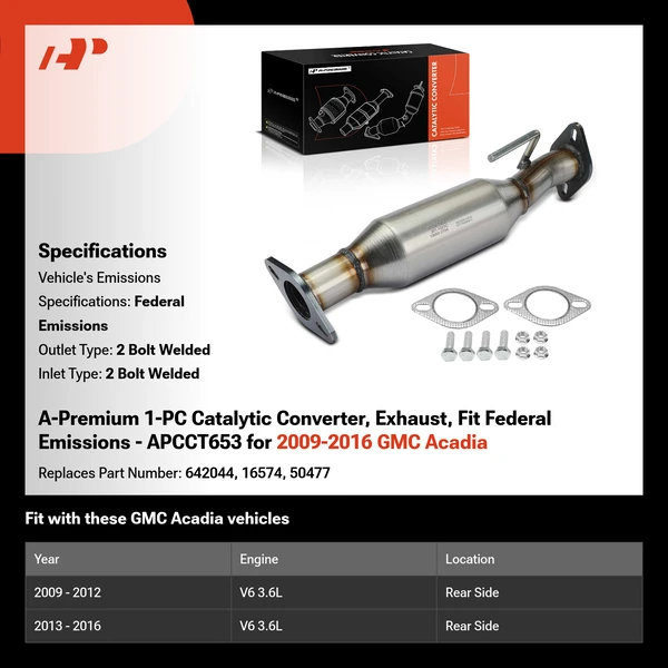 A-Premium 1-PC Catalytic Converter, Exhaust, Fit Federal Emissions - APCCT653 for 2009-2016 GMC Acadia