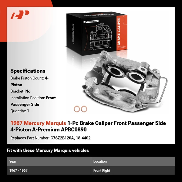 1967 Mercury Marquis 1-Pc Brake Caliper Front Passenger Side 4-Piston A-Premium APBC0890